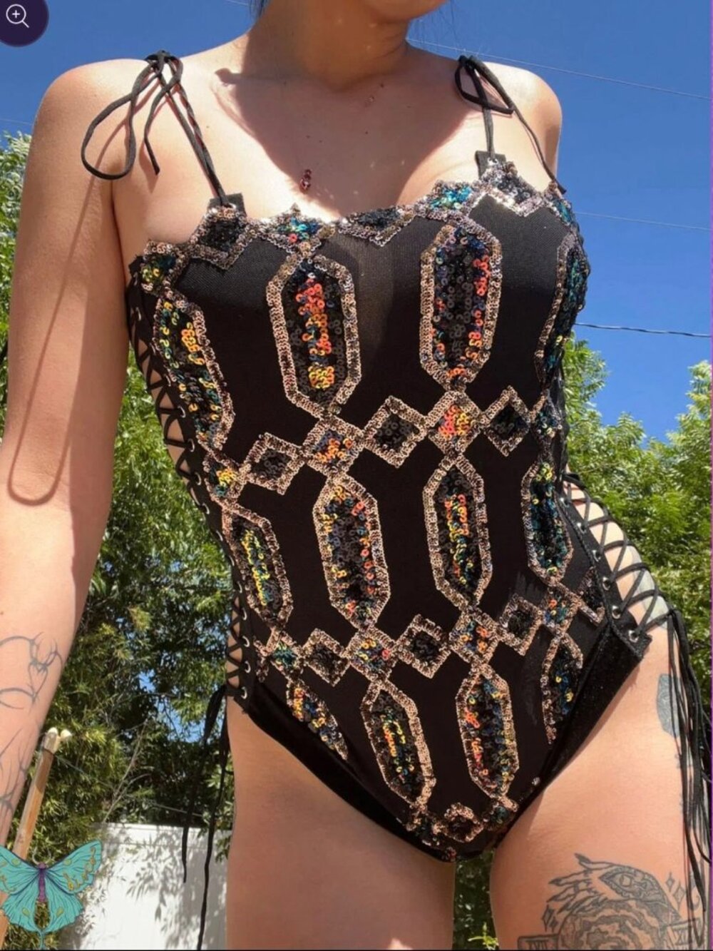 Disco Lux Obsidian Goddess Lace up Bodysuit + matching arm bands!